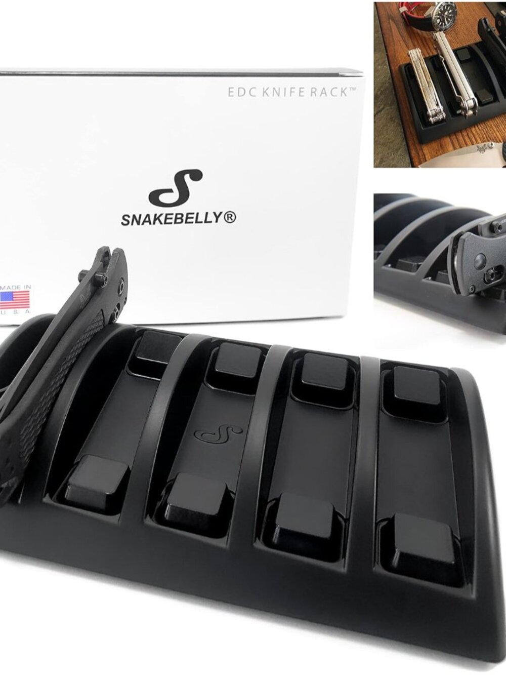 EDC Knife Rack - EDC Gear Organizer Tray - Holder for Knives & Accessories Black